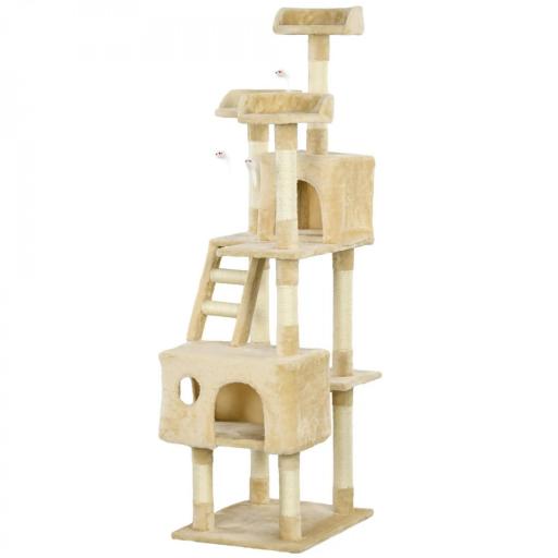 Rascador Árbol para Gatos Grande 60x50x181 cm con Poste de Arañar Múltiples Plataformas Escaleras Cuevas Juguetes Centro de Actividades Beige [9]