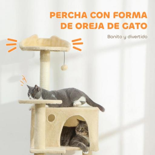 Árbol Rascador para Gatos 180 cm con Plataformas Cama 2 Cuevas Hamaca Escalera Postes de Sisal Beige [2]