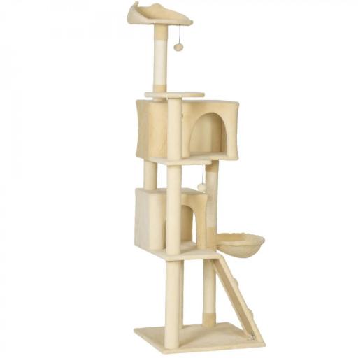 Árbol Rascador para Gatos 180 cm con Plataformas Cama 2 Cuevas Hamaca Escalera Postes de Sisal Beige [8]