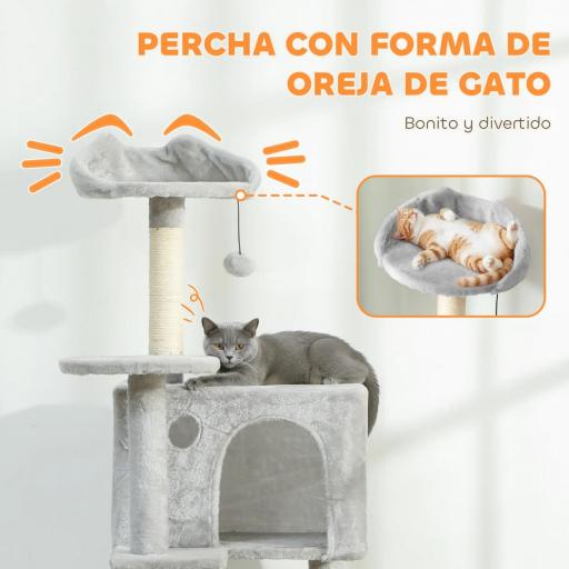 Árbol Rascador para Gatos 160 cm con Plataformas Cama 2 Cuevas Hamaca Escalera Postes de Sisal Gris Claro [5]