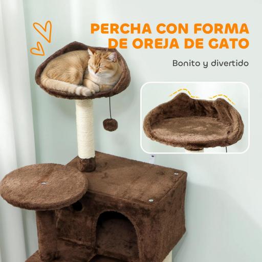 Árbol Rascador para Gatos 140 cm con Plataformas Cama 2 Cuevas Hamaca Escalera Postes de Sisal Marrón [3]