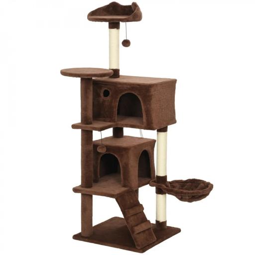 Árbol Rascador para Gatos 140 cm con Plataformas Cama 2 Cuevas Hamaca Escalera Postes de Sisal Marrón [9]