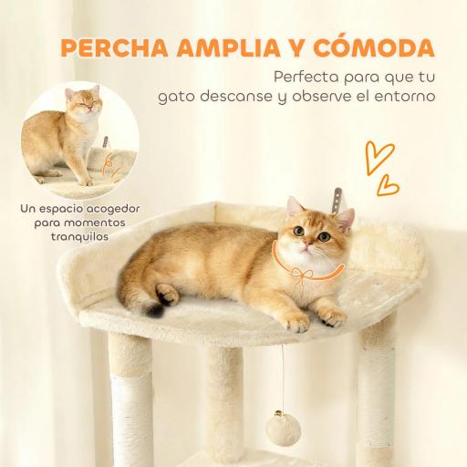 Árbol Rascador para Gatos Grande Altura 170 cm con 7 Postes 1 Túnel 3 Plataformas 2 Cuevas 1 Hamaca Beige [6]