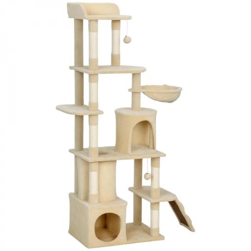 Árbol Rascador para Gatos Grande Altura 170 cm con 7 Postes 1 Túnel 3 Plataformas 2 Cuevas 1 Hamaca Beige [8]