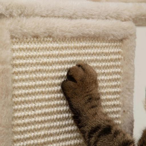 Árbol Rascador para Gatos Grande Altura 206 cm con Múltiples Niveles Cuevas Bolas Colgantes y Hamacas Beige [6]