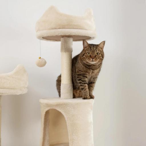 Árbol Rascador para Gatos Grande Altura 206 cm con Múltiples Niveles Cuevas Bolas Colgantes y Hamacas Beige [7]
