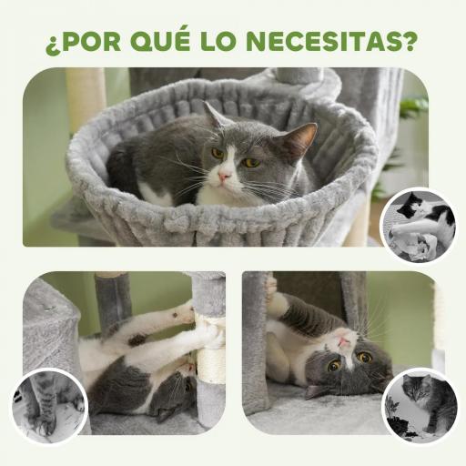 Árbol Rascador para Gatos Grande Altura 206 cm con Múltiples Niveles Cuevas Bolas Colgantes y Hamacas Gris [2]