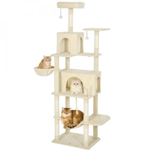 Árbol Rascador para Gatos con Plataforma Torre Escalador para Gatos con Cama Cuevas Postes de Sisal 60x48x202 cm Beige [8]