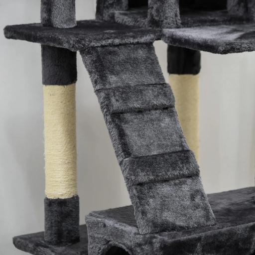 Árbol para Gatos Torre para Gatos con Nidos Escaleras Juguetes Colgantes y Postes de Sisal 49x49x173 cm Gris Oscuro [6]