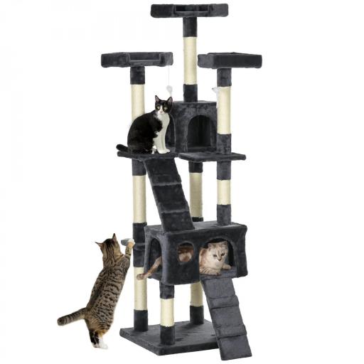 Árbol para Gatos Torre para Gatos con Nidos Escaleras Juguetes Colgantes y Postes de Sisal 49x49x173 cm Gris Oscuro [9]