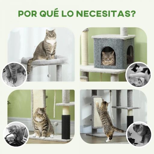 Árbol Rascador para Gatos 132 cm con Plataformas Poste con Cepillo Bolas Colgantes y Almohadilla para Rascar Gris Claro [4]