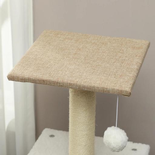 Árbol Rascador para Gatos de Borreguito de 140 cm con 2 Cuevas Plataformas Bolas Colgantes y Poste de Sisal Marrón Claro [7]