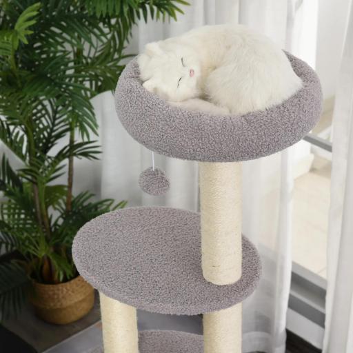 Árbol Rascador para Gatos Altura 148 cm Árbol para Gatos con Postes de Sisal Plataformas Casa y Bola Colgante Gris [7]