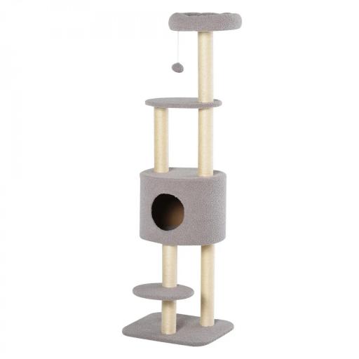 Árbol Rascador para Gatos Altura 148 cm Árbol para Gatos con Postes de Sisal Plataformas Casa y Bola Colgante Gris [9]