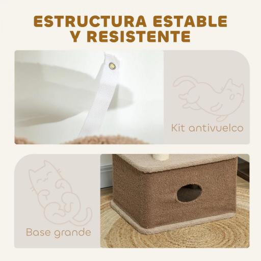 Árbol Rascador para Gatos Altura 133 cm Torre para Gatos con Nido Plataformas Bola Colgante y Poste de Yute Café [5]