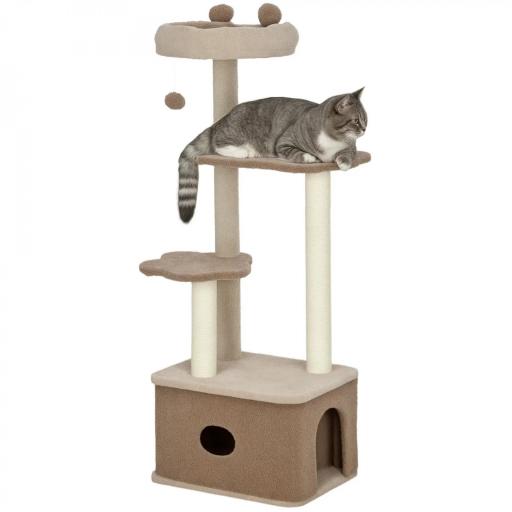 Árbol Rascador para Gatos Altura 133 cm Torre para Gatos con Nido Plataformas Bola Colgante y Poste de Yute Café [8]