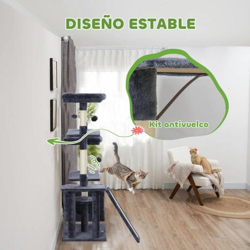 Rascador para Gatos 134 cm Torre para Gatos con Nidos Plataformas Bolas de Juguete y Postes de Sisal Gris Oscuro [5]
