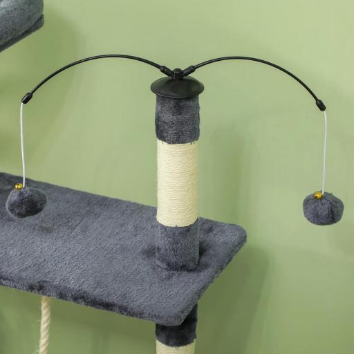 Rascador para Gatos 134 cm Torre para Gatos con Nidos Plataformas Bolas de Juguete y Postes de Sisal Gris Oscuro [7]