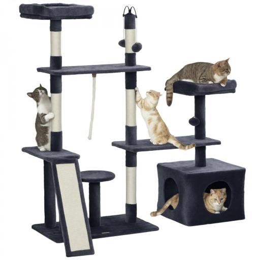 Rascador para Gatos 134 cm Torre para Gatos con Nidos Plataformas Bolas de Juguete y Postes de Sisal Gris Oscuro [8]