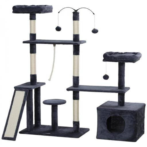 Rascador para Gatos 134 cm Torre para Gatos con Nidos Plataformas Bolas de Juguete y Postes de Sisal Gris Oscuro [9]