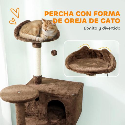 Árbol Rascador para Gatos 180 cm con Plataformas Cama 2 Cuevas Hamaca Escalera Postes de Sisal Marrón [3]