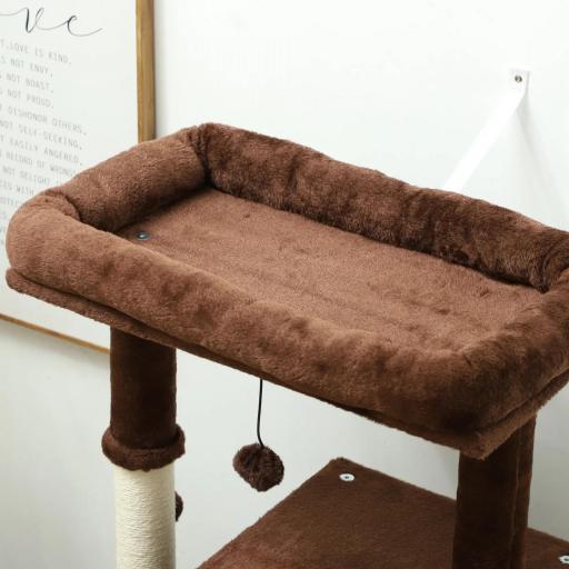 Árbol Rascador para Gatos 132 cm con Plataformas Poste con Cepillo Bolas Colgantes y Almohadilla para Rascar Marrón [6]