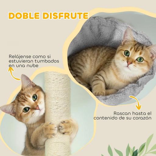 Árbol para Gatos de Piso a Techo Altura Ajustable 220-240cm con Hamaca Plataformas en Flor Cuevas Rampa Bola Gris Claro [1]