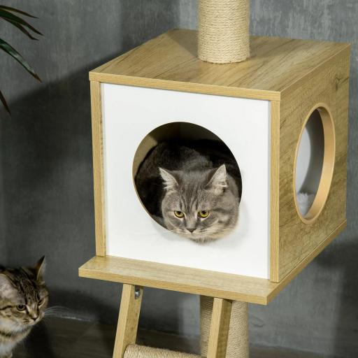 Árbol para Gatos de Suelo a Techo con Altura Ajustable y Juego de Entretenimiento Libre 40x40x225-285 cm Beige [7]