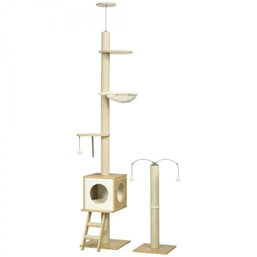 Árbol para Gatos de Suelo a Techo con Altura Ajustable y Juego de Entretenimiento Libre 40x40x225-285 cm Beige [8]