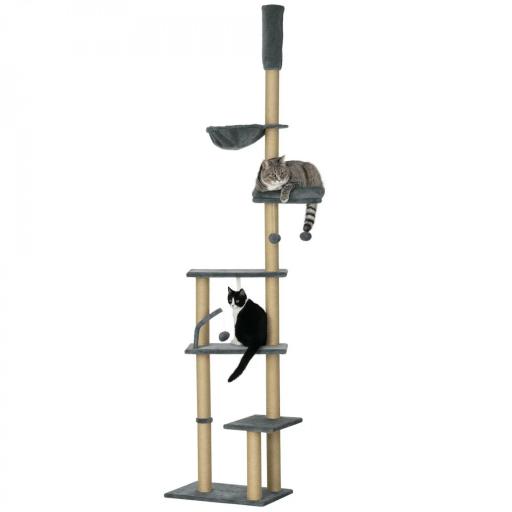 Árbol para Gatos de Suelo a Techo de 230-250 cm con Altura Ajustable Múltiples Plataformas Cestos Hamaca Bolas Gris [8]