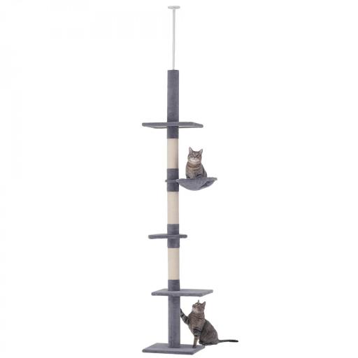 Árbol para Gatos de Suelo al Techo de 230-260 cm con Altura Ajustable Plataformas Hamaca y Postes de Sisal Gris [8]