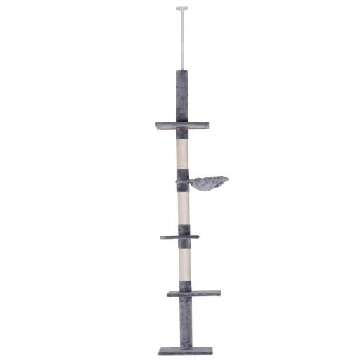 Árbol para Gatos de Suelo al Techo de 230-260 cm con Altura Ajustable Plataformas Hamaca y Postes de Sisal Gris [9]