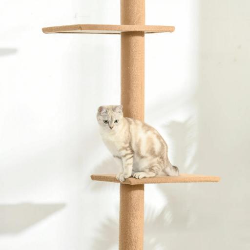Árbol Rascador para Gatos de Suelo a Techo Torre para Gatos con Altura Ajustable 43x27x228-260 cm Marrón Claro y Beige [6]