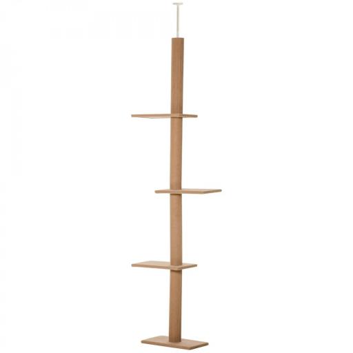 Árbol Rascador para Gatos de Suelo a Techo Torre para Gatos con Altura Ajustable 43x27x228-260 cm Marrón Claro y Beige [9]