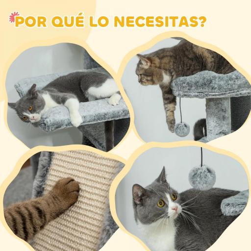 Árbol para Gatos de Suelo a Techo de 225-255 cm con Altura Ajustable Plataformas Cueva Cama Hamaca Rampa Bolas Gris [5]