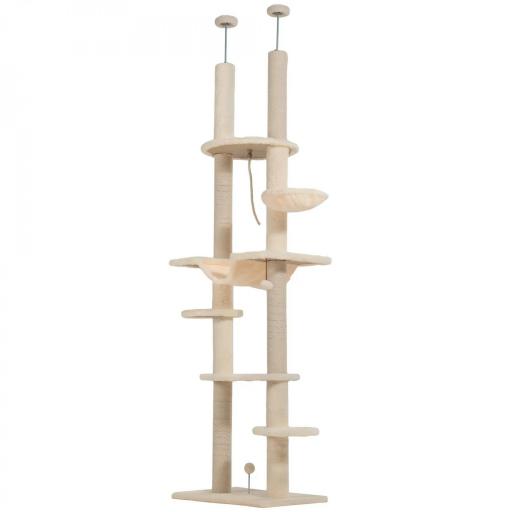 Árbol para Gatos de Suelo a Techo 225-255 cm con Hamacas Plataformas Juguete de Cuerda Bola de Juguete Beige y Gris [7]