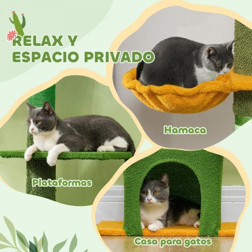 Árbol para Gatos de Suelo a Techo de 230-275 cm con Altura Ajustable Plataformas Cueva Hamaca Postes Bolas Verde [2]