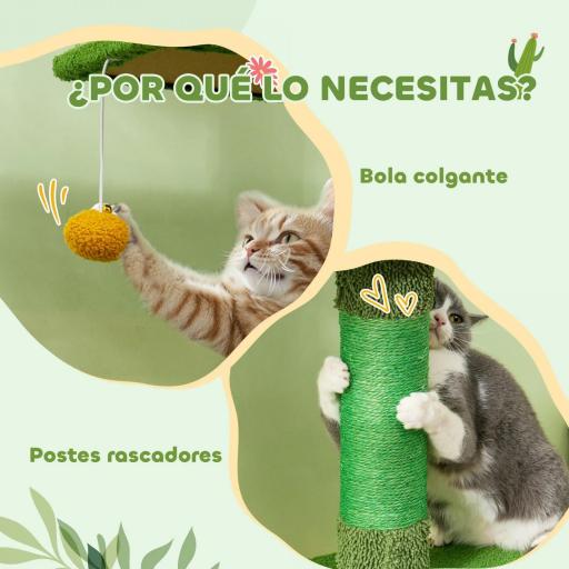 Árbol para Gatos de Suelo a Techo de 230-275 cm con Altura Ajustable Plataformas Cueva Hamaca Postes Bolas Verde [5]