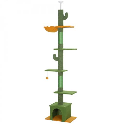 Árbol para Gatos de Suelo a Techo de 230-275 cm con Altura Ajustable Plataformas Cueva Hamaca Postes Bolas Verde [8]