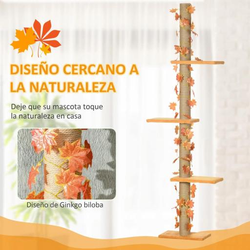 Árbol para Gatos de Suelo a Techo de 202-242 cm con 3 Plataformas Altura Ajustable y Decoración de Hoja de Arce Naranja [3]