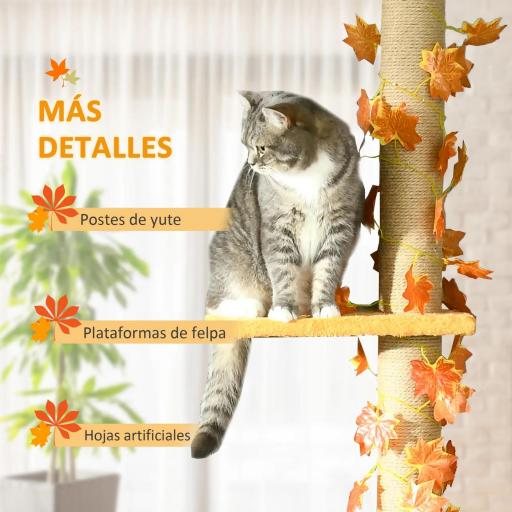 Árbol para Gatos de Suelo a Techo de 202-242 cm con 3 Plataformas Altura Ajustable y Decoración de Hoja de Arce Naranja [1]