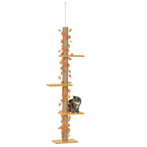 Árbol para Gatos de Suelo a Techo de 202-242 cm con 3 Plataformas Altura Ajustable y Decoración de Hoja de Arce Naranja [8]
