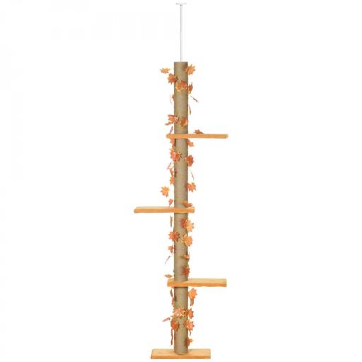 Árbol para Gatos de Suelo a Techo de 202-242 cm con 3 Plataformas Altura Ajustable y Decoración de Hoja de Arce Naranja [9]