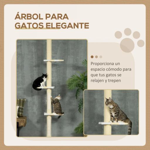 Árbol para Gatos de Suelo a Techo con Altura Ajustable Poste de Sisal y Bola para Jugar 47x34x220-260 cm Crema [3]