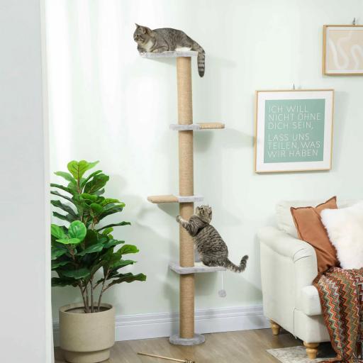 Árbol para Gatos de Pared de 5 Niveles Rascador para Gatos Estrecho con Bola y Rascadores 48x21x180 cm Gris Claro