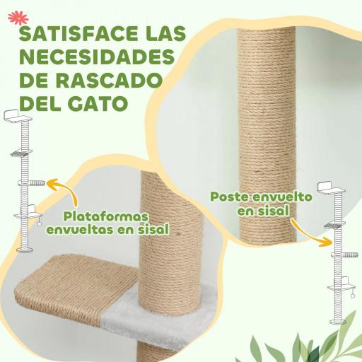Árbol para Gatos de Pared de 5 Niveles Rascador para Gatos Estrecho con Bola y Rascadores 48x21x180 cm Gris Claro [3]