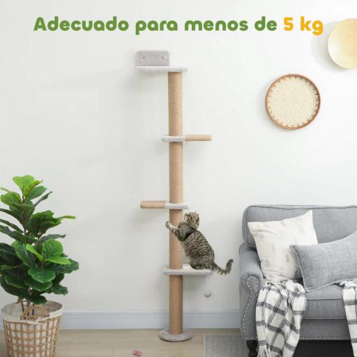 Árbol para Gatos de Pared de 5 Niveles Rascador para Gatos Estrecho con Bola y Rascadores 48x21x180 cm Gris Claro [5]