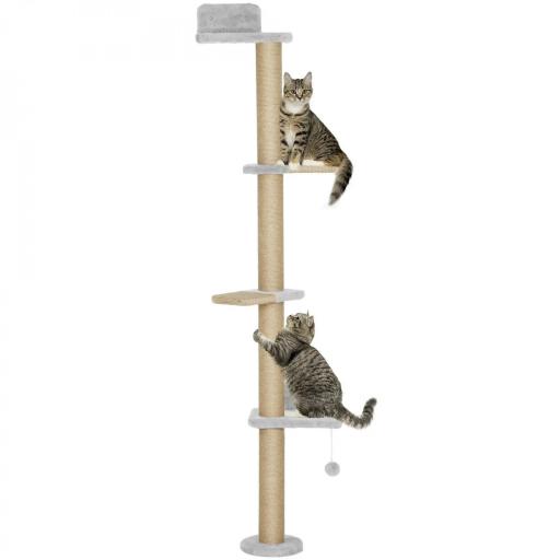 Árbol para Gatos de Pared de 5 Niveles Rascador para Gatos Estrecho con Bola y Rascadores 48x21x180 cm Gris Claro [8]