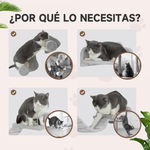 Juego de Pared de Escalada para Gatos con Postes de Sisal Plataforma Doble con Escalera y 1 Plataforma para Saltar Gris [3]