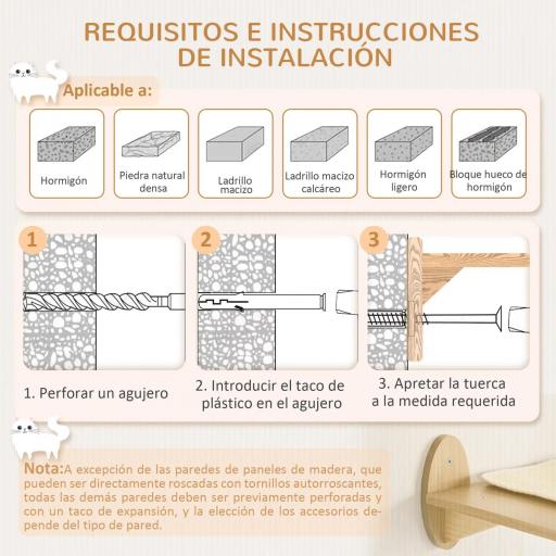Juego de Escalada para Gatos de 3 Piezas Set de Pared con Estantes Cama Hamaca y Poste de Sisal Color Roble [2]